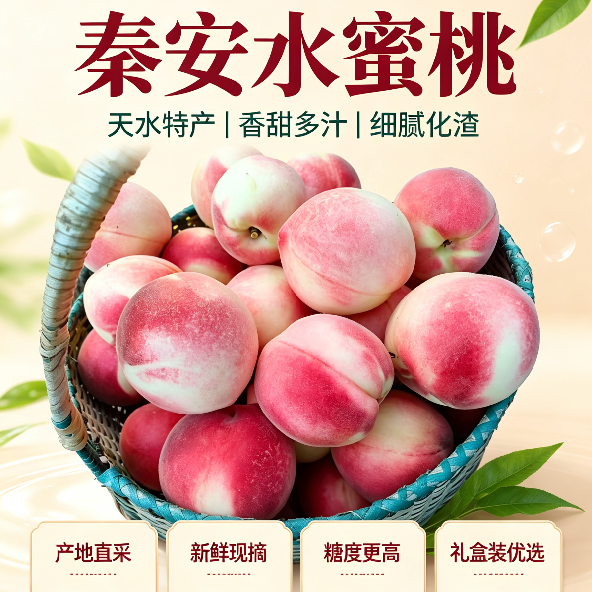 甘肃天水秦安水蜜桃正宗北京7号水蜜桃金奖礼盒整箱航空包邮 9枚特大果，单果6-7两，送礼佳品，高档礼盒