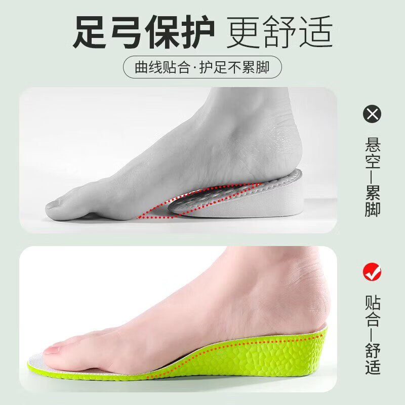 专业内增高鞋垫增高隐形男舒适吸汗防臭女软底透气运动减震增高垫 【2双】高弹增高全垫-绿底深灰2.5cm 42