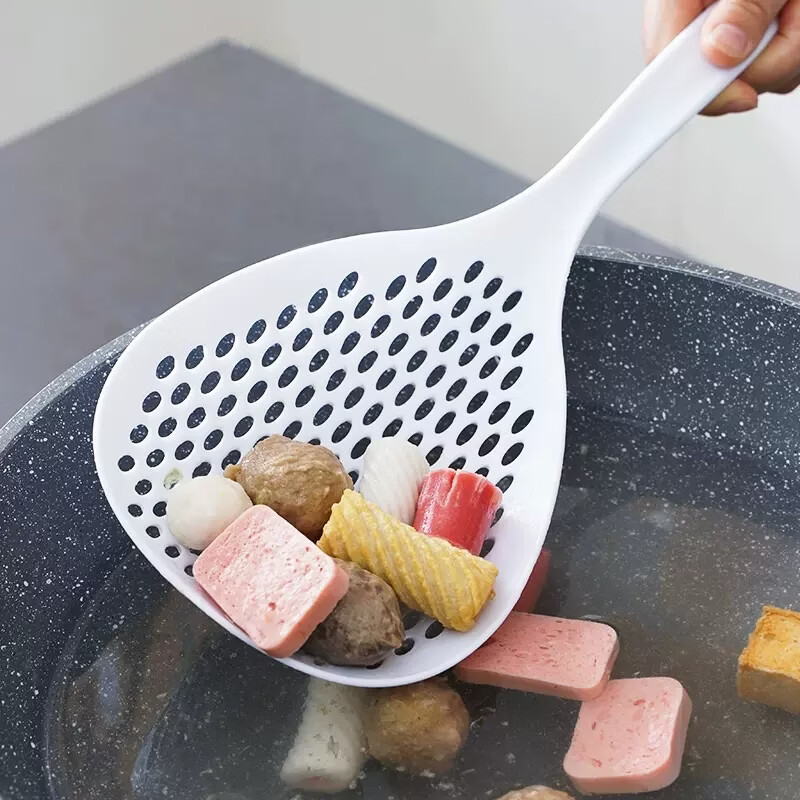 易思迪滤水大号漏勺厨房长柄捞饺子面条勺子家用油炸麻辣烫滤网沥水捞勺 白色2个装