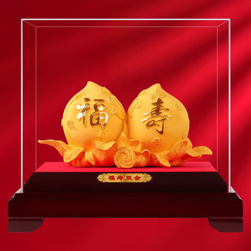 囍善缘 金寿桃摆件 老人生日礼物送长辈寿礼607080大寿祝寿贺寿高端礼品 新款福寿双全
