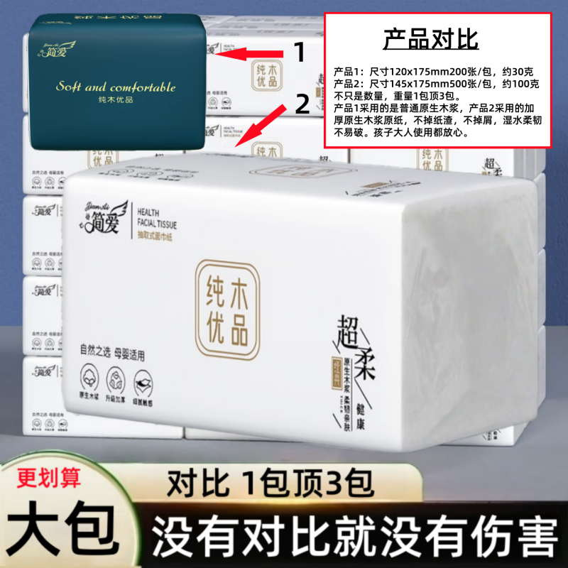 整箱28800张20大包抽纸加厚纸巾餐巾纸家用擦手纸可湿面巾卫生纸 整箱10400张 6层 520张*20包 【更多更厚更耐用】