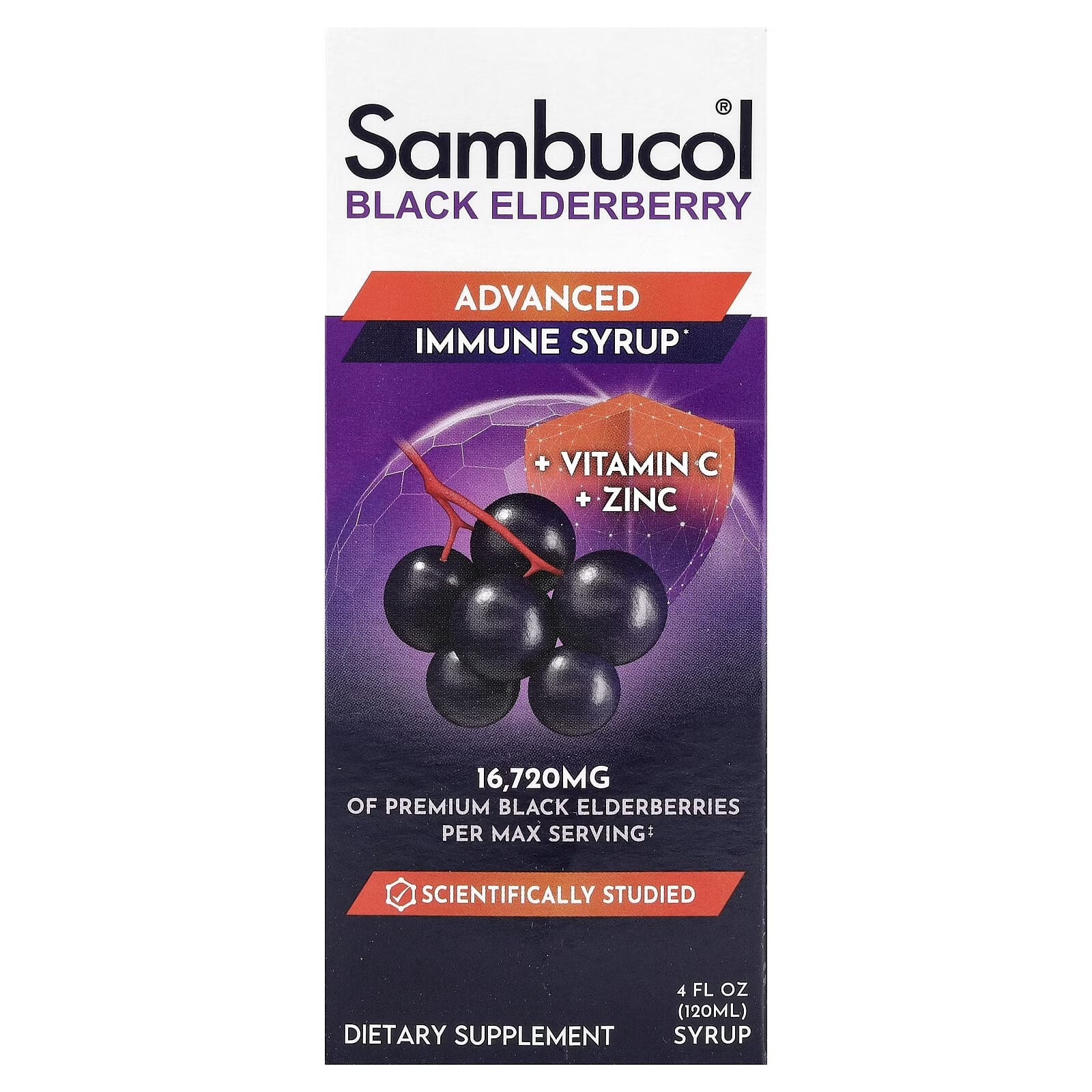 Sambucol黑接骨木糖浆 维生素C+锌 120毫升 儿童日常 120ml*1瓶