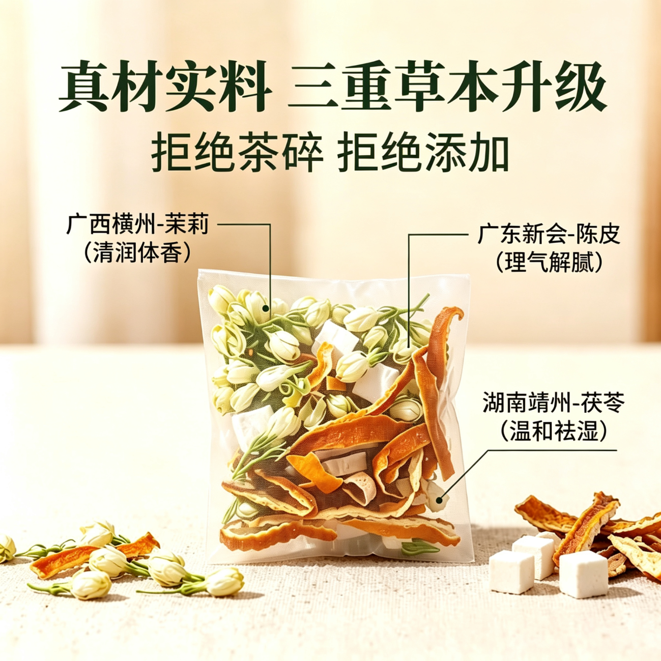 另善堂茉莉花陈皮茯苓茶排浊气体香花茶中药材祛湿喝出体香养颜水养生茶 【体香来了】茉莉茯苓陈皮茶 200g*4盒 【茶色清香】茉莉花陈皮茯苓茶