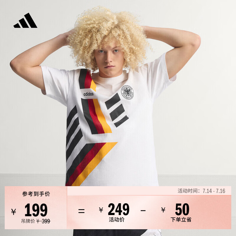adidas德国队1994复古足球休闲文化纯棉短袖T恤男新款阿迪达斯   白色   L
