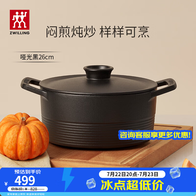 双立人（ZWILLING）珐琅锅汤锅炖锅Dragon龙铸铁锅煲汤锅炖肉锅锅具 哑光黑（适合4-6人家庭） 26cm