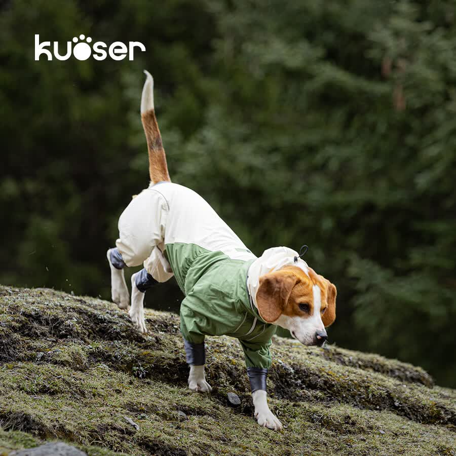 KUOSER狗狗四脚衣服冲锋衣户外防水防尘防污中大型犬边牧宠物春夏雨衣 墨杉绿 4XL【胸围87cm丨衣长56cm】