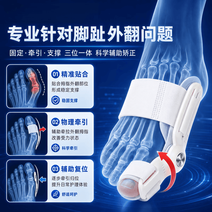 HKZA日本拇指外翻矫正器可穿鞋分趾器成人男女通用不伤脚骨大脚趾 加强1对+夜用1对 无痛矫正不伤骨 角度可调节