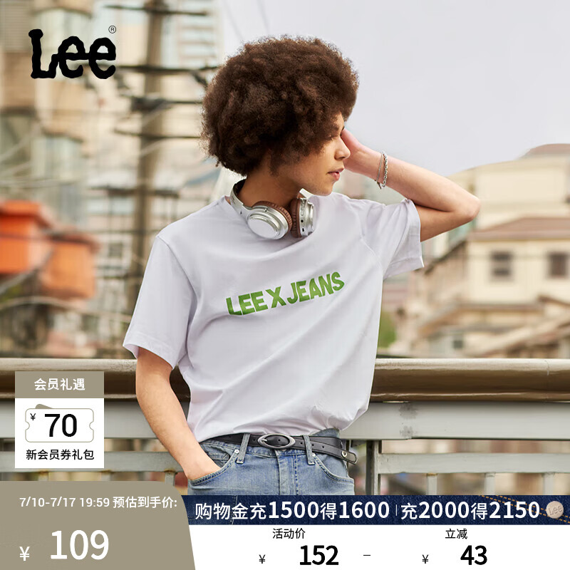 Lee舒适版经典圆领字母印花男女同款短袖T恤休闲潮流LUT0098404LE 白色（尺码偏大，拍小一码） XL