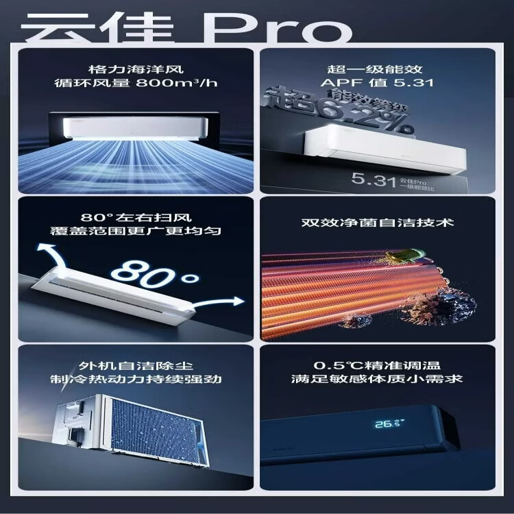 格力（GREE）空调1.5匹/1匹挂机云佳pro 变频冷暖自清洁 家用卧室房间壁挂式空调 纯铜管