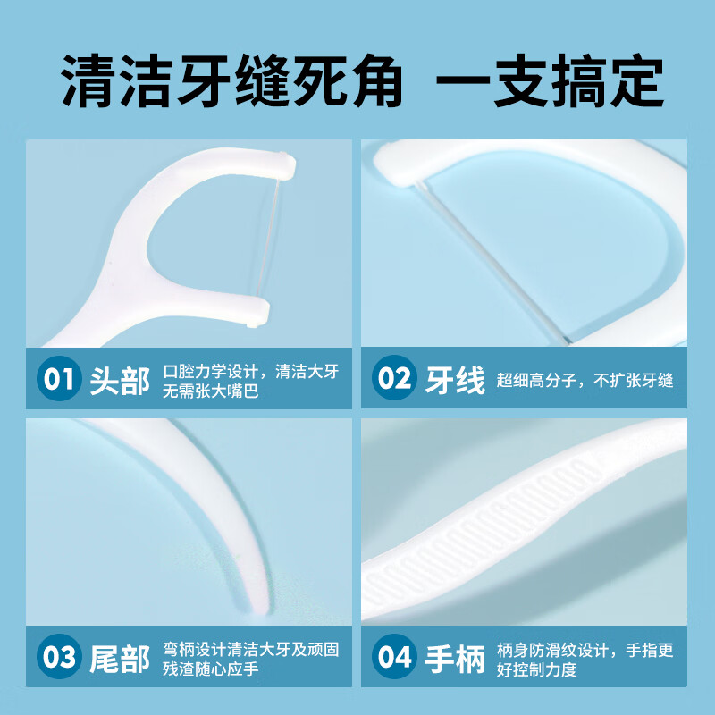 修洁一次性经典超细牙线家庭装细滑剔牙线棒便携随身牙签 50根10盒