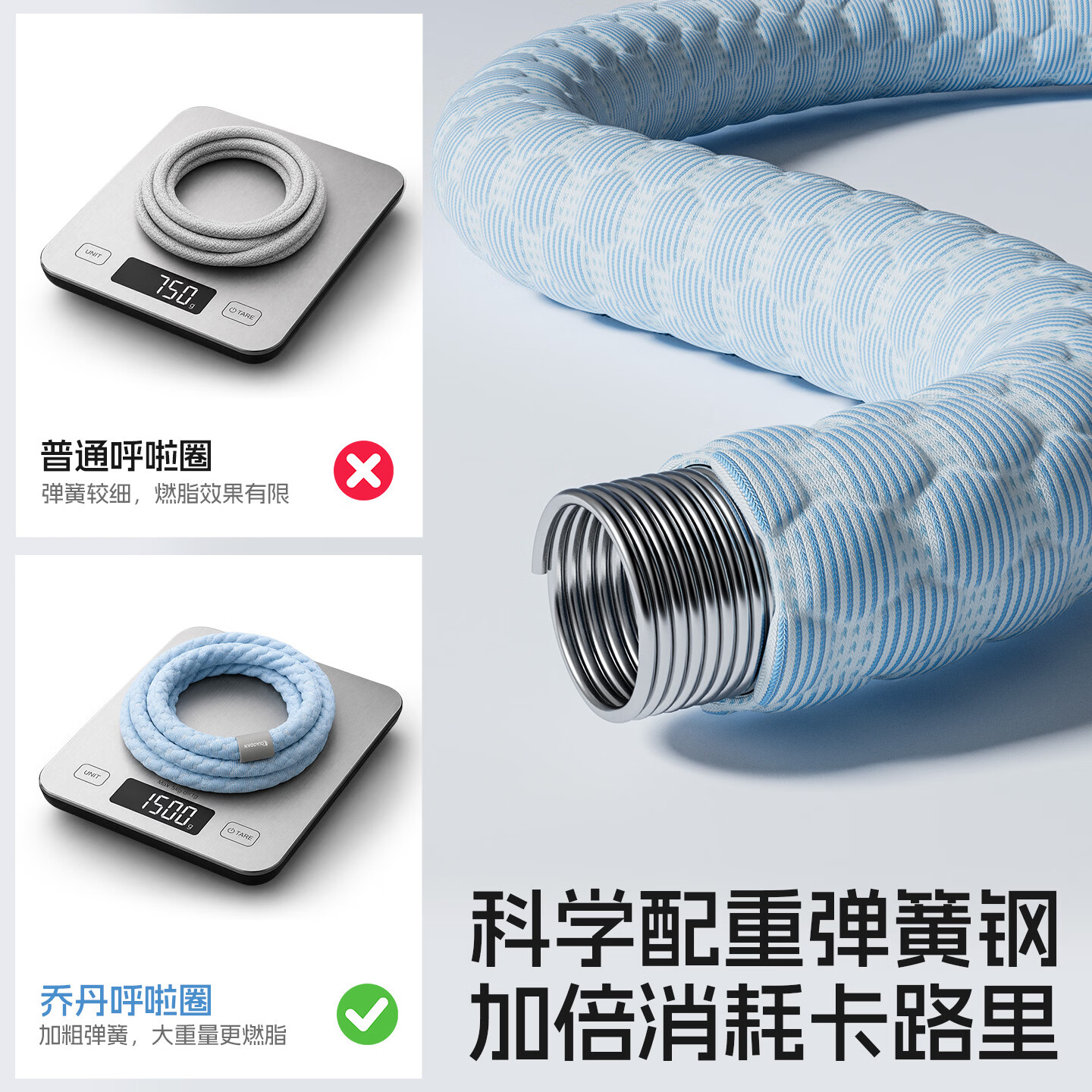 乔丹(QIAODAN)软呼啦圈收腹加重减肥不伤腰弹簧成人美腰塑形练肚子 浅粉色 2kg