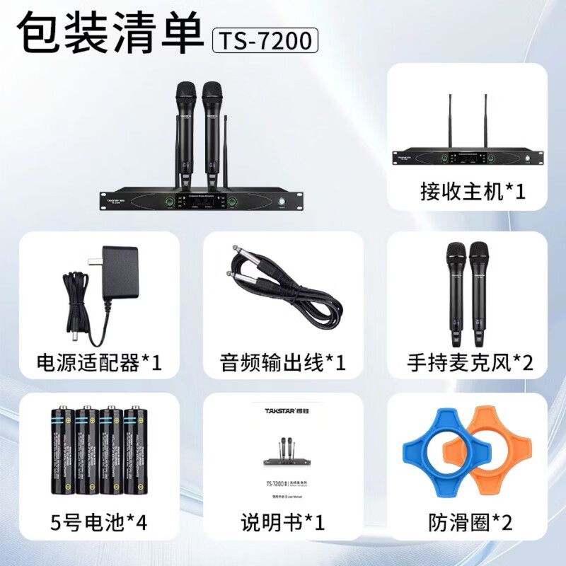 得胜(TAKSTAR)TS-7200升级版无线麦克风 一拖二U段真分集8h续航150米接收 专业演出话筒专业会议演讲家庭K歌直播 TS-7200【升级款】会议演讲推荐