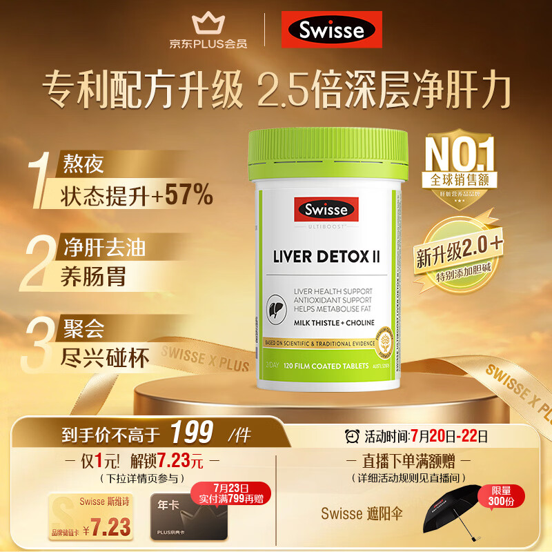 Swisse斯维诗 胆碱护肝片小绿瓶奶蓟草熬夜120片 日期至2027年5月25日