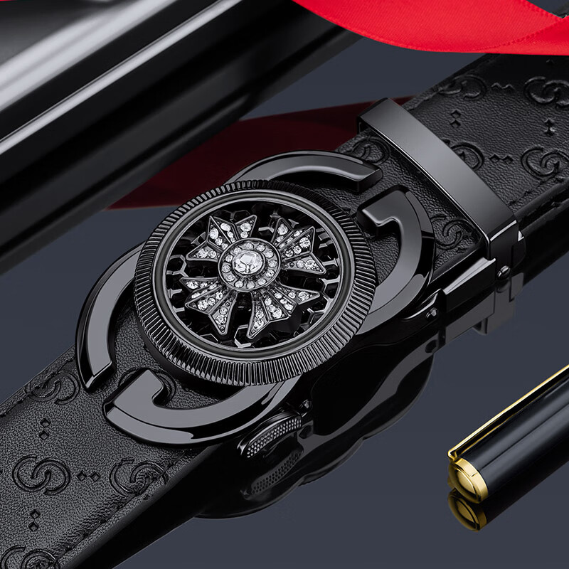 扣腰带2023新款年轻人个性潮流裤带男七夕礼物 枪色-黑色礼盒 130cm