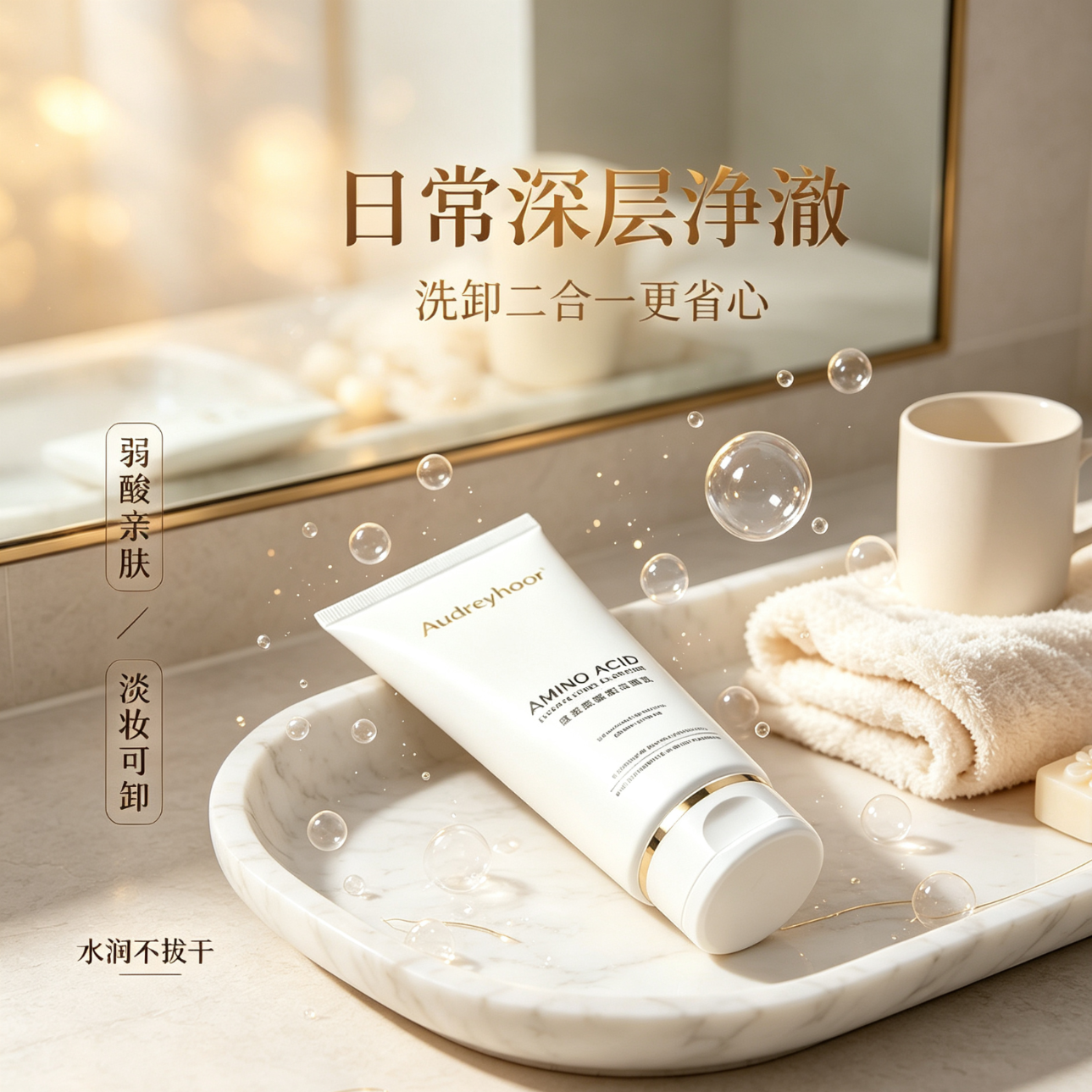 AUDREYHOOR控油收缩毛孔祛黑头深层清洁氨基酸洗面奶美白提亮男女士120g 【洗卸合一】氨基酸洗面奶120g*2