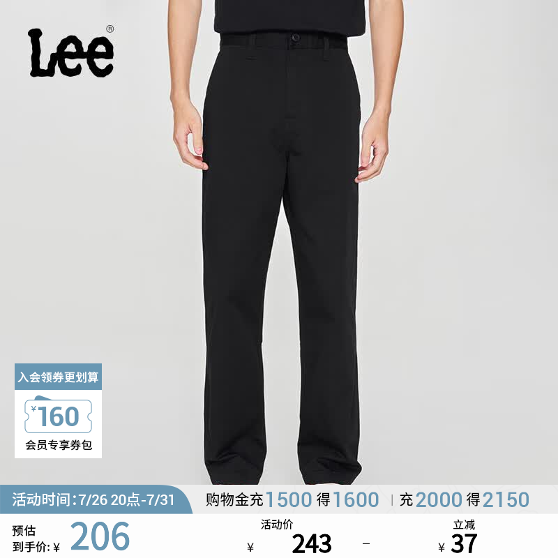 Lee日常经典舒适直筒字母Logo织标男士日常休闲布裤潮流LMB0099 黑色 33