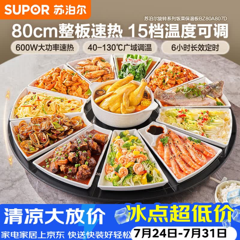 苏泊尔（SUPOR）暖菜板 家用热菜板饭菜保温板 家庭聚餐  家用圆形 80CM可旋转餐桌转盘  BZ80A807D