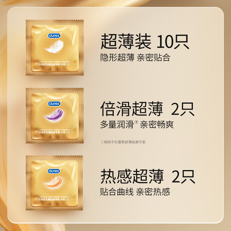杜蕾斯（durex）避孕套超薄尊享男女用裸入超润滑潮敏安全套非001成人计生用品byt 【约会优选】轻薄无感不闷肤 尊享三合一14只