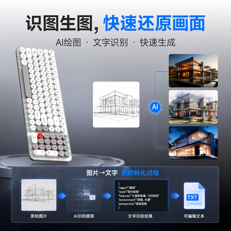 IDSEE爱迪森AI智能语音键盘无线蓝牙三模实时翻译文案写作会议记录静音办公键盘笔记本台式通用 锐思启航版