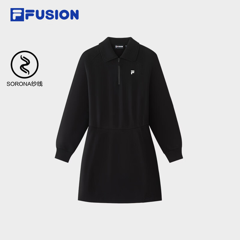 FILA FUSION 斐乐潮牌连衣裙26冬新款女士针织时尚休闲宽松裙子 正黑色-BK XL 175/92A/XL