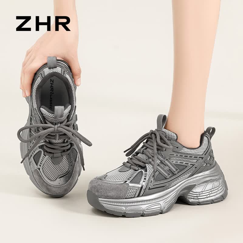 ZHR则则老爹鞋女2026新款小个子增高休闲鞋显脚小运动鞋轻便厚底女鞋 灰色 38