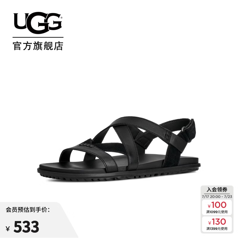 UGG夏季新款女士舒适时尚纯色平底露趾休闲人字绑带款凉鞋1178851 BLK | 黑色 37 鞋款偏小，建议拍大一码
