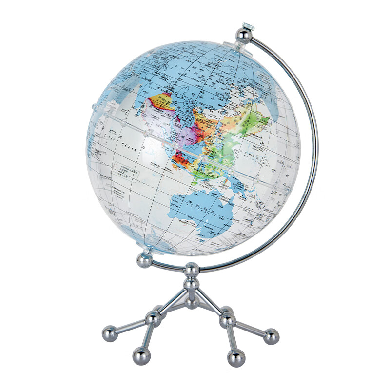 博目20cm中英文政区中国芯地球仪(涟漪蓝)透明地球仪 中国地图地形图