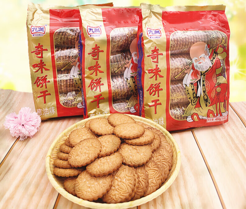 嫩个寿星饼干老寿星奇味饼干葱油味九州葱油饼450g 2袋*450克