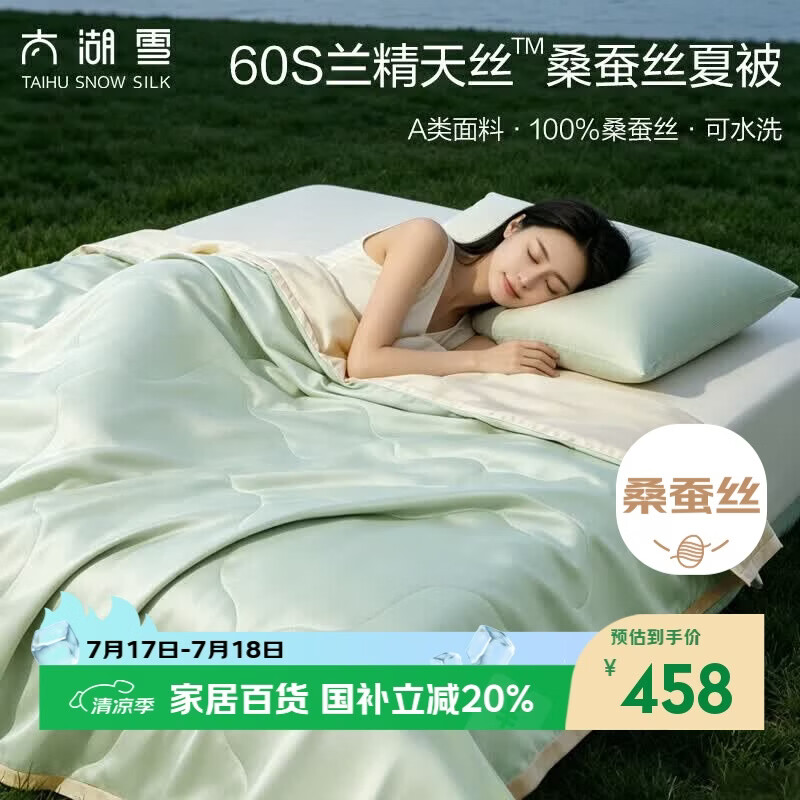 太湖雪 100%桑蚕丝夏凉被 天丝空调被 可水洗夏被 A类抗菌 青荷露2*2.3m