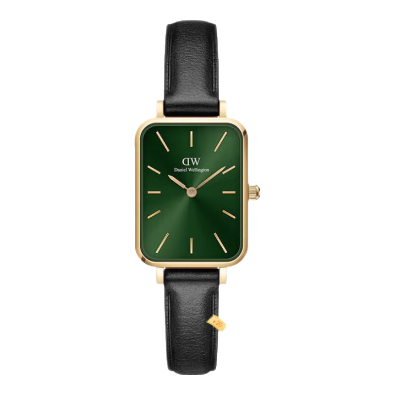 丹尼爾惠靈頓（DanielWellington）dw手表女 復古小方表石英女士手表歐美腕表 生日禮物送女友 小綠表【皮革表帶】DW446