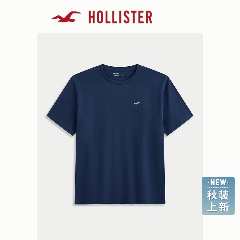 HOLLISTER小海鸥图案美式纯棉基础短袖T恤26夏秋新款男装324-6447 海军蓝 S (175/92A)