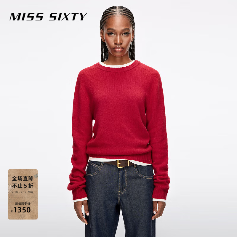 MISS SIXTY2025冬季新款羊毛针织衫女简约休闲纯色圆领上衣毛衣 大红 XS