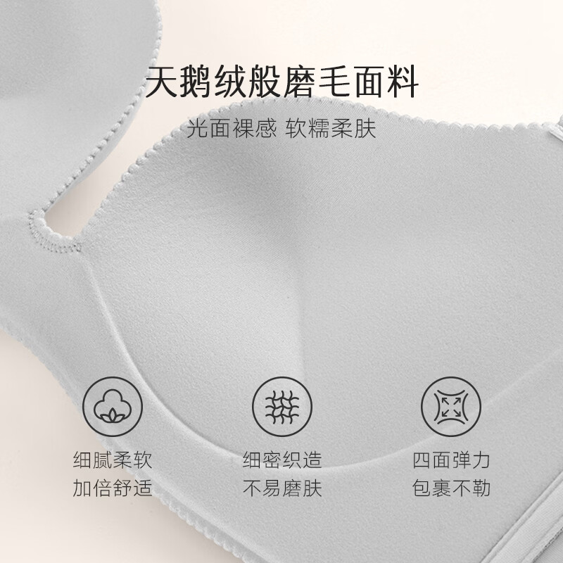 曼妮芬【2件装】光面无痕聚拢内衣粉底液无钢圈小胸聚拢文胸 2件装 灰+肤 75B （上薄下厚聚拢杯）