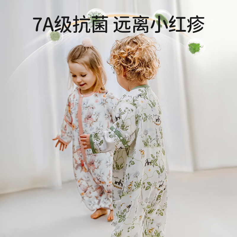 欧孕(OUYUN)欧孕-小清心睡袋婴儿春夏款竹棉纱布宝宝分腿防踢被儿童四季通用 前二后二短袖款室温29-35℃【花鸟之歌】 【80码】推荐身高55-80(参考年龄段3-18个月)