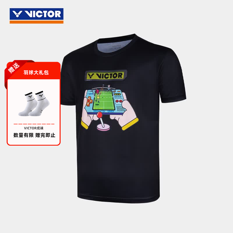 威克多（VICTOR）【限时特惠】羽毛球服 透气速干男女款比赛训练日常针织运动短袖 T-50031/C黑色 L