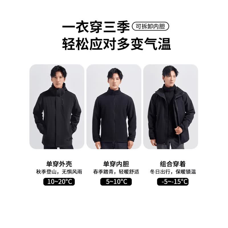 JEEP SPIRIT山系冲锋衣男女款三合一秋冬季新款防风防水外套户外小个子登山服 烟花粉【三合一抓绒内胆可拆卸】 4XL