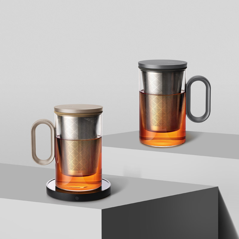 尚明(SAMADOYO)耐热带把玻璃泡茶杯不锈钢过滤冲泡茶杯带盖家用主人杯办公室杯 橙色+恒温宝