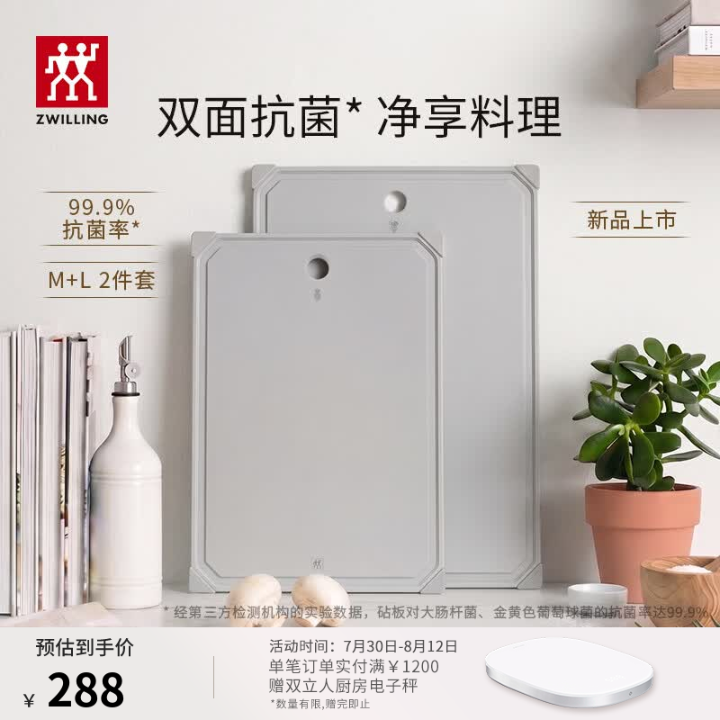 双立人（ZWILLING）砧板抗菌PP切菜板案板家用双面切水果辅食菜板可进洗碗机 【99.9%抗菌率】M款+L款2件套