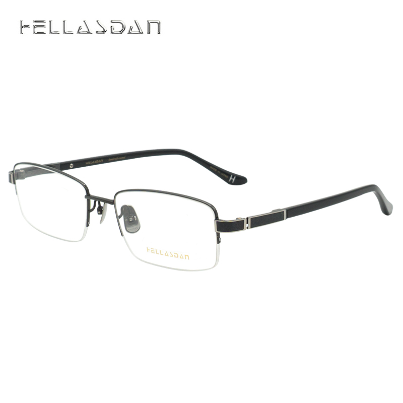 HELLASDAN华尔诗丹 日本进口 优雅成熟系列 光学镜架 男款半框 眼镜框架 钛+珐琅H9726 012 黑色