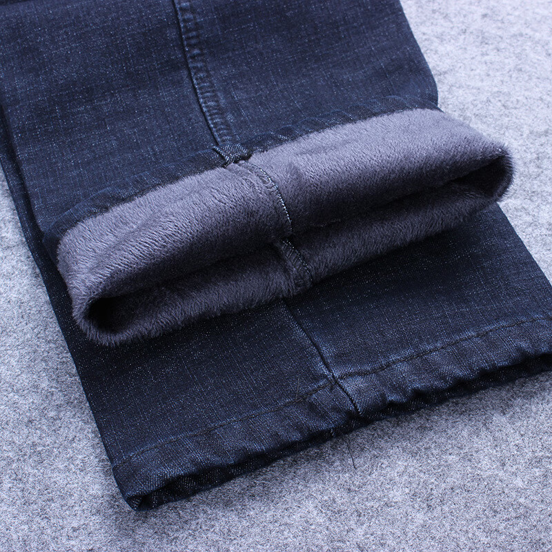 带外裤中老年牛仔裤男士加绒松紧腰休闲爸爸裤子加厚宽松老人男裤秋冬