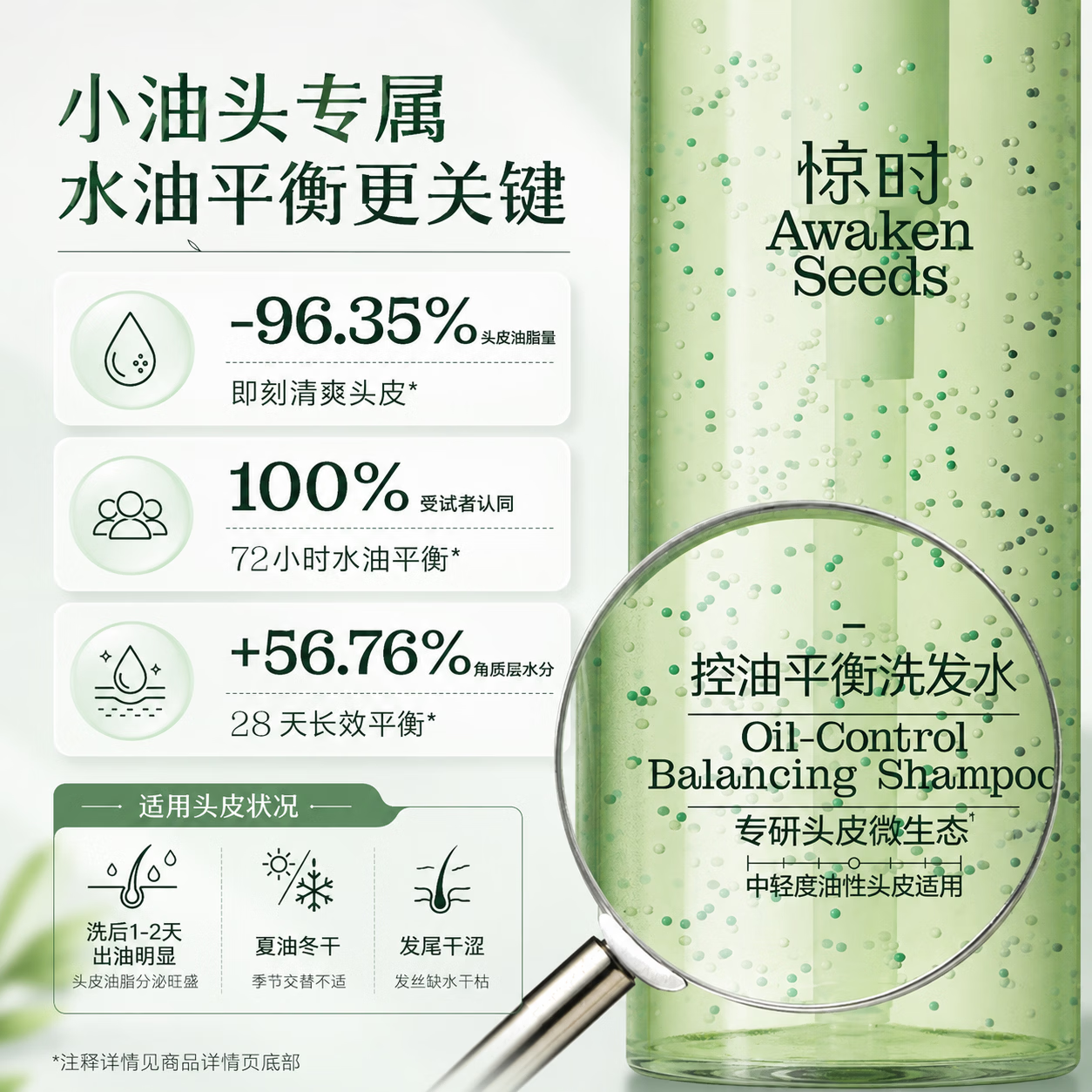惊时 AWAKEN SEEDS珀莱雅旗下洗发水去屑修护控油蓬松清爽易油头皮设计正品 【大油头适用】控油净澈洗发水400ml 赠10ml小样