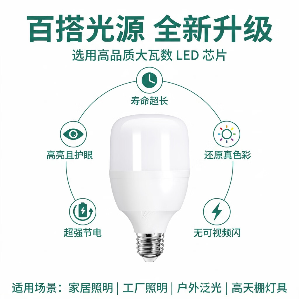 普荆LED灯泡节能灯泡E27螺口球泡灯家用商用超亮大功率护眼中山灯具 30W-白光6500K-1只装