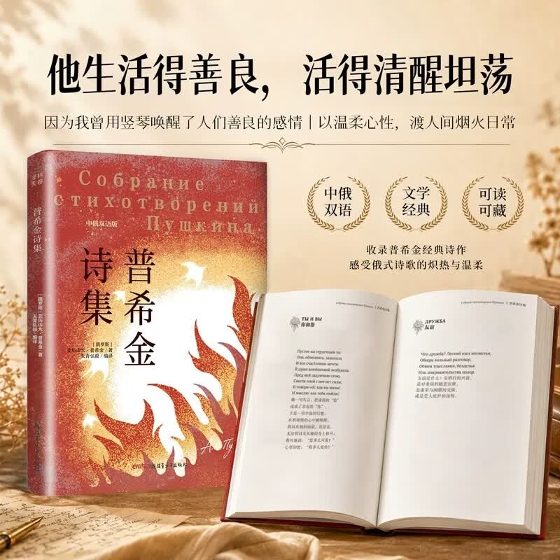 普希金诗集诗选 中俄双语版本 收录全部经典名篇市面全本文学名著原著世界名著外国文学普希金诗集抒情 普希金诗集 无规格
