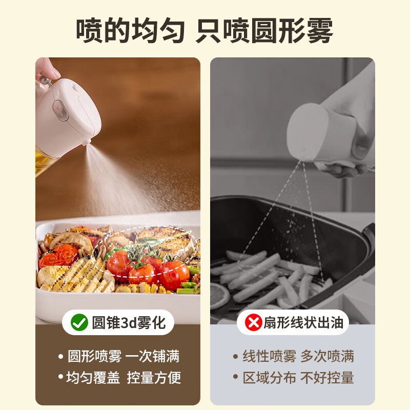 WUC油壶喷倒两用油喷壶厨房家用玻璃醋酱油瓶防漏雾化喷油壶瓶 【加大容量 一键开盖】 【臻白系列】喷倒两用油壶-1个装