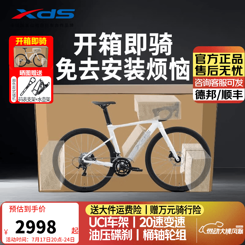 喜德盛公路自行车AD300铝架20速油压碟刹破风弯把竞技单车 雪山白 【整车发货】 510mm(适合身高170-180cm)