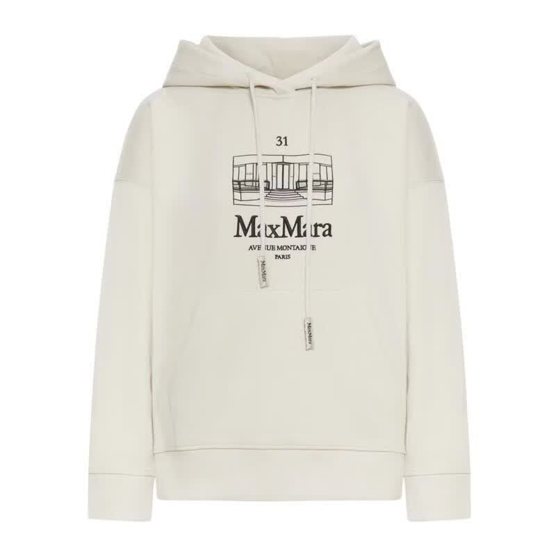 MAX MARA女士卫衣长袖白色日常休闲连帽衫袋鼠口袋连帽设计 白色 均码 |M