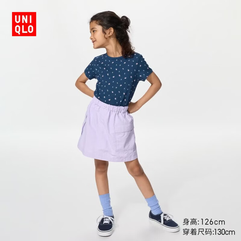 优衣库童装女童休闲迷你裙裤短裙短裤26春夏新款483329 70 浅紫色 160