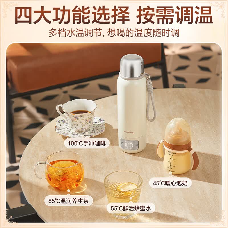 宝威玛（BVGMAV）便携式烧水杯 电热水杯旅行家用出差电热水杯加热杯热水壶送礼用 【便携式烧水杯】雅士白550ml