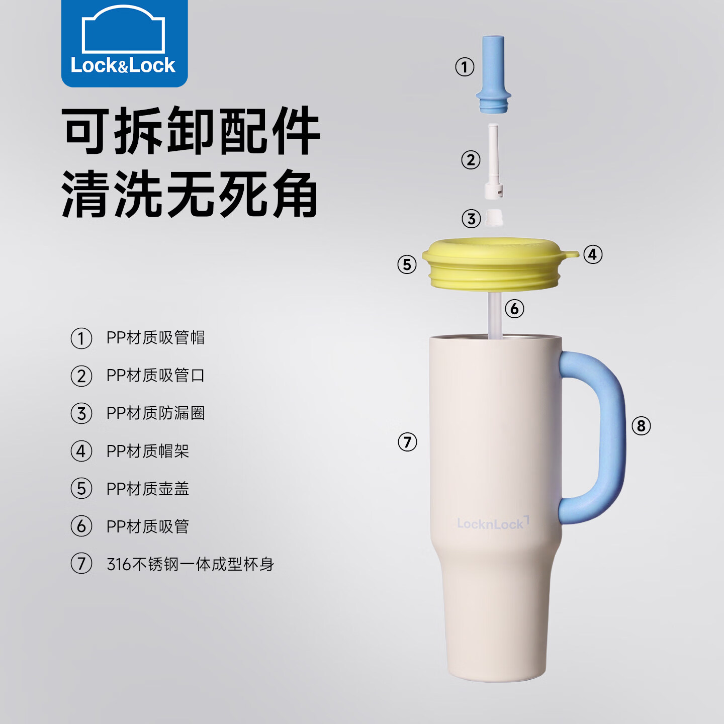 乐扣乐扣(LOCK&LOCK)水杯保温杯冰霸杯大容量吸管杯冰杯女生高颜值2026新款运动不锈钢 柔雾桃粉1.15L