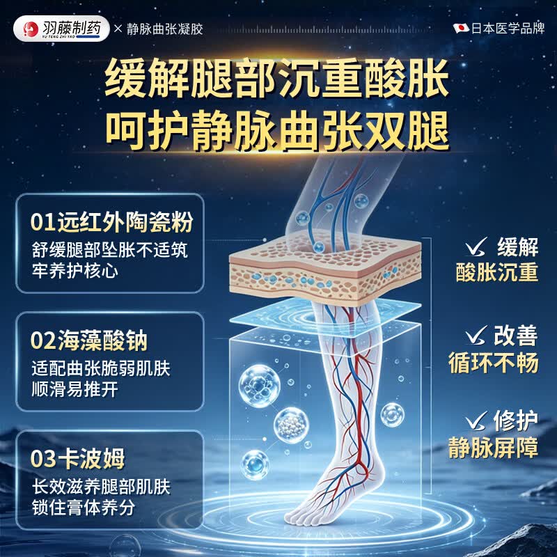羽藤制药静脉曲张专用膏药蚯蚓腿疏通血管医用远红外治疗凝胶冷敷日本进口 【蚯蚓腿 青筋凸起专用】3盒装 至快次日达&无效包售后&日本品牌